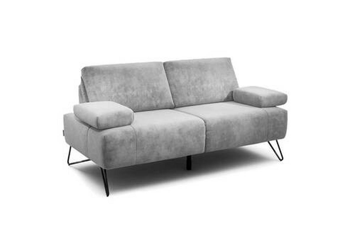 2-SITZER-SOFA in Samt Hellgrau  - Hellgrau/Schwarz, Design, Textil/Metall (164-194/85/86-94cm) - SENSOO