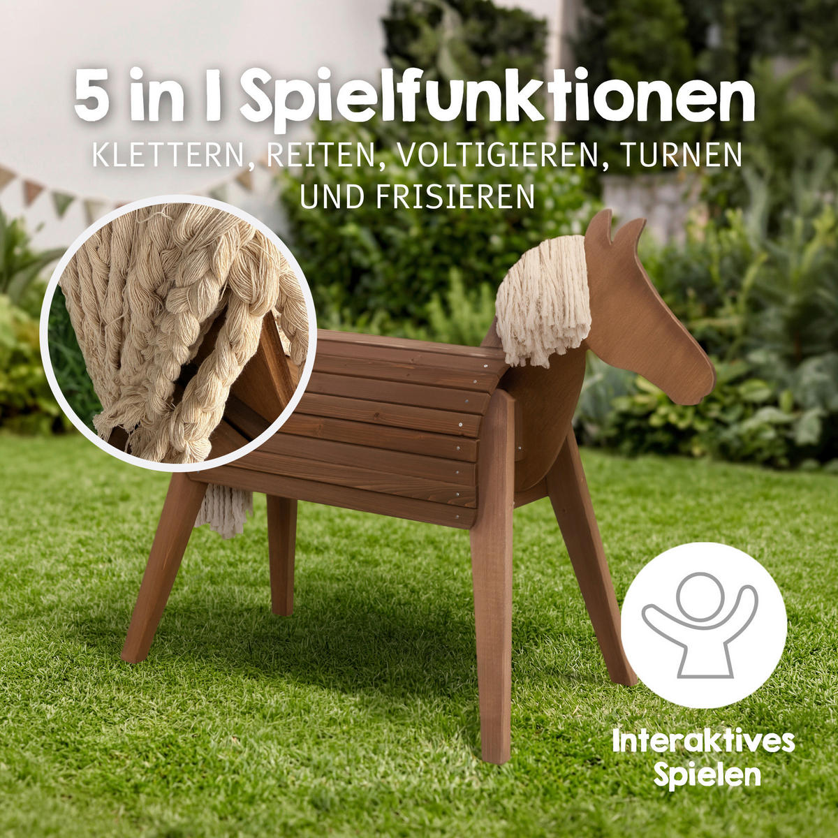 HOLZPFERD  - Teakfarben, Basics, Holz (126/105/50cm) - Roba