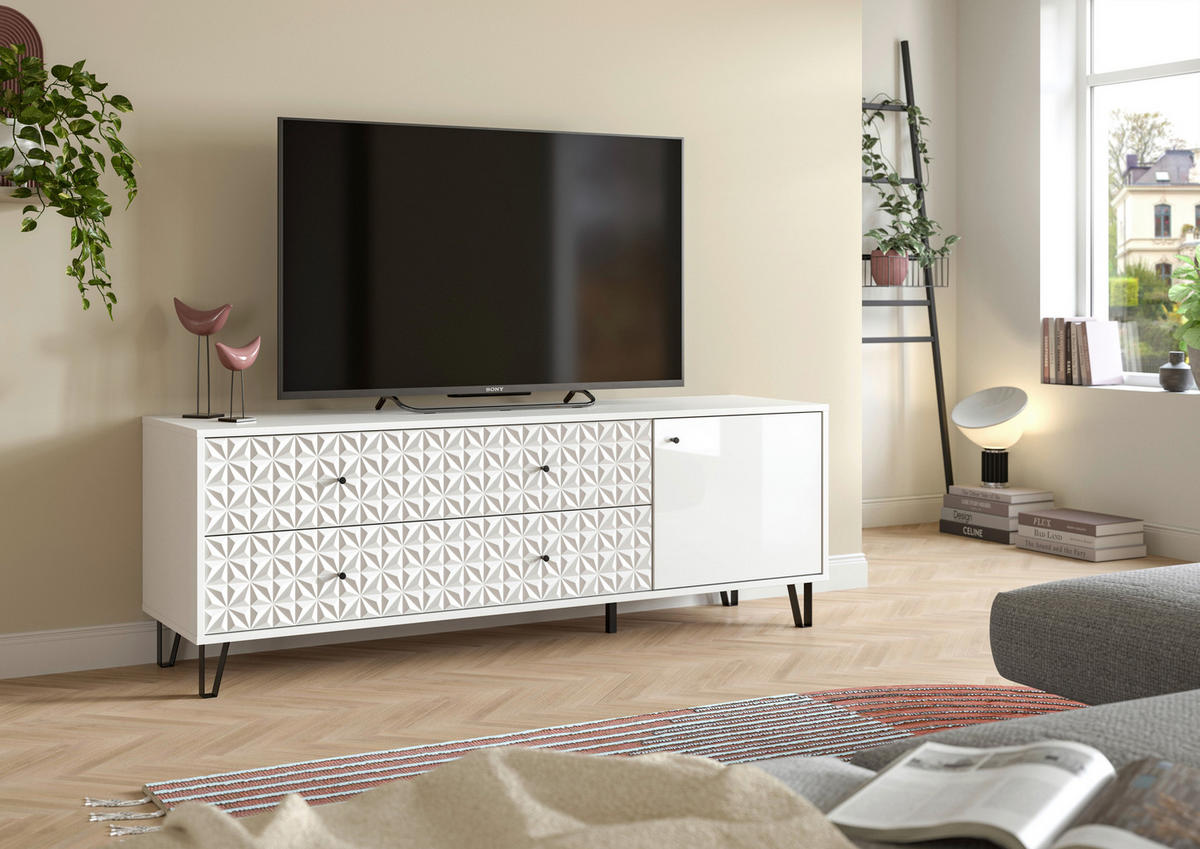 LOWBOARD  in 164/56/40 cm  - Weiß Hochglanz/Schwarz, Design, Holzwerkstoff/Kunststoff (164/56/40cm) - Livetastic