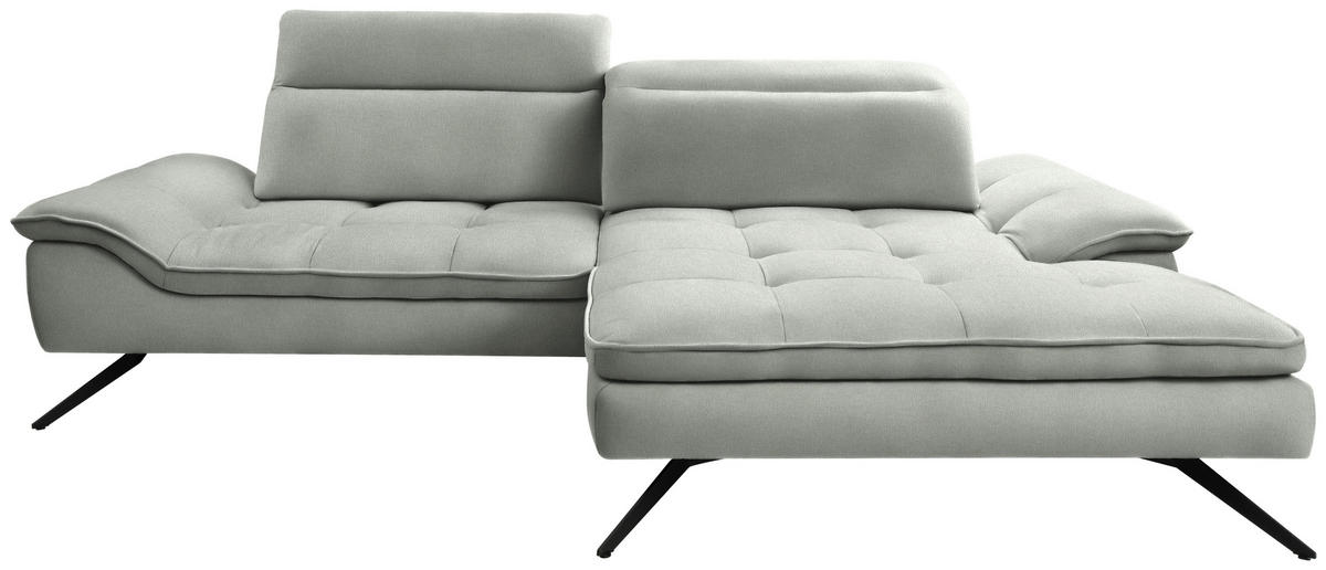 ECKSOFA in Webstoff Hellgrau  288/179-202 cm  - Hellgrau/Schwarz, Design, Textil/Metall (288/179-202cm) - Stylife