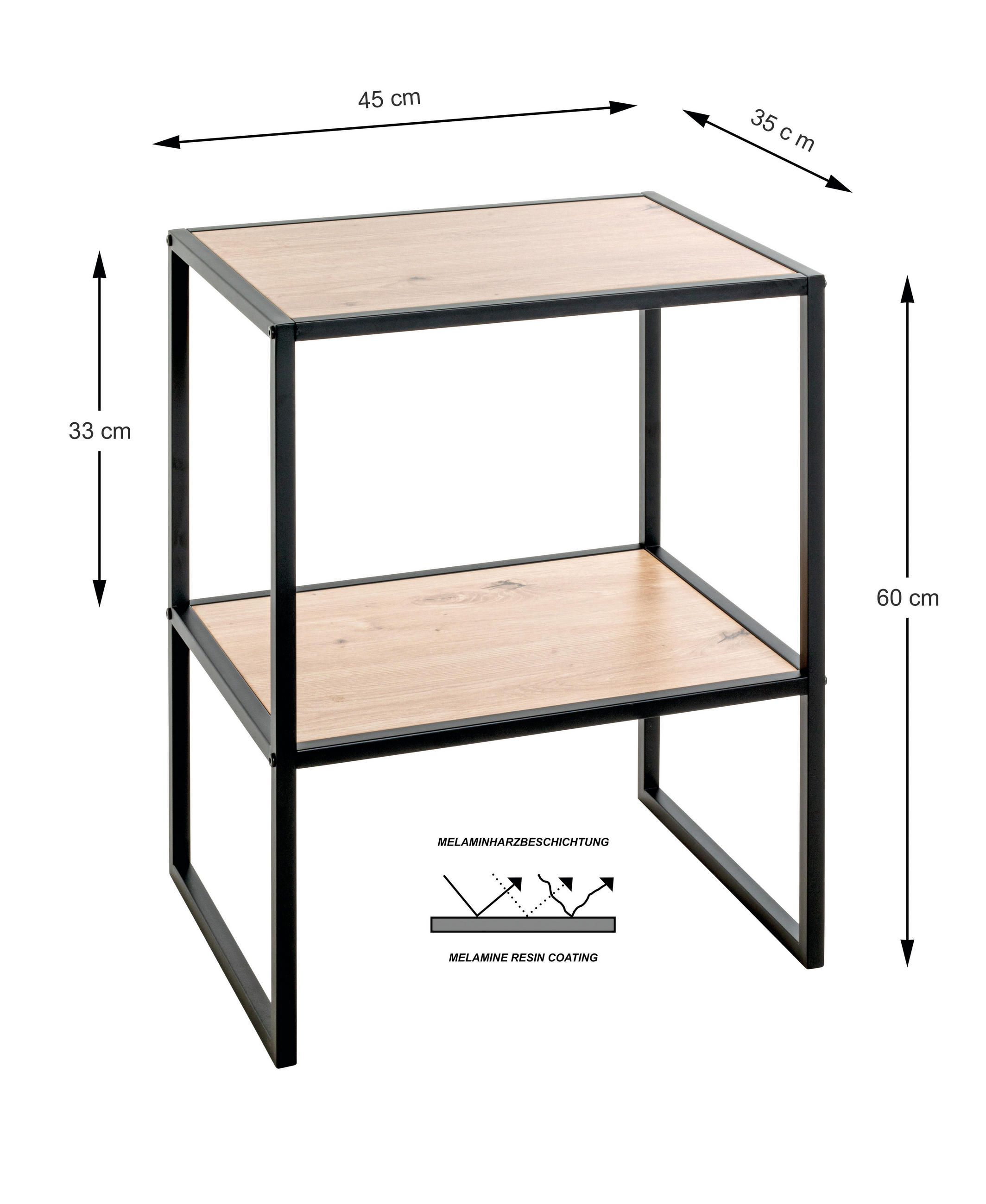 BEISTELLTISCH 45/35/60 cm Schwarz, Eichefarben rechteckig  - Eichefarben/Schwarz, Trend, Holzwerkstoff/Metall (45/35/60cm)