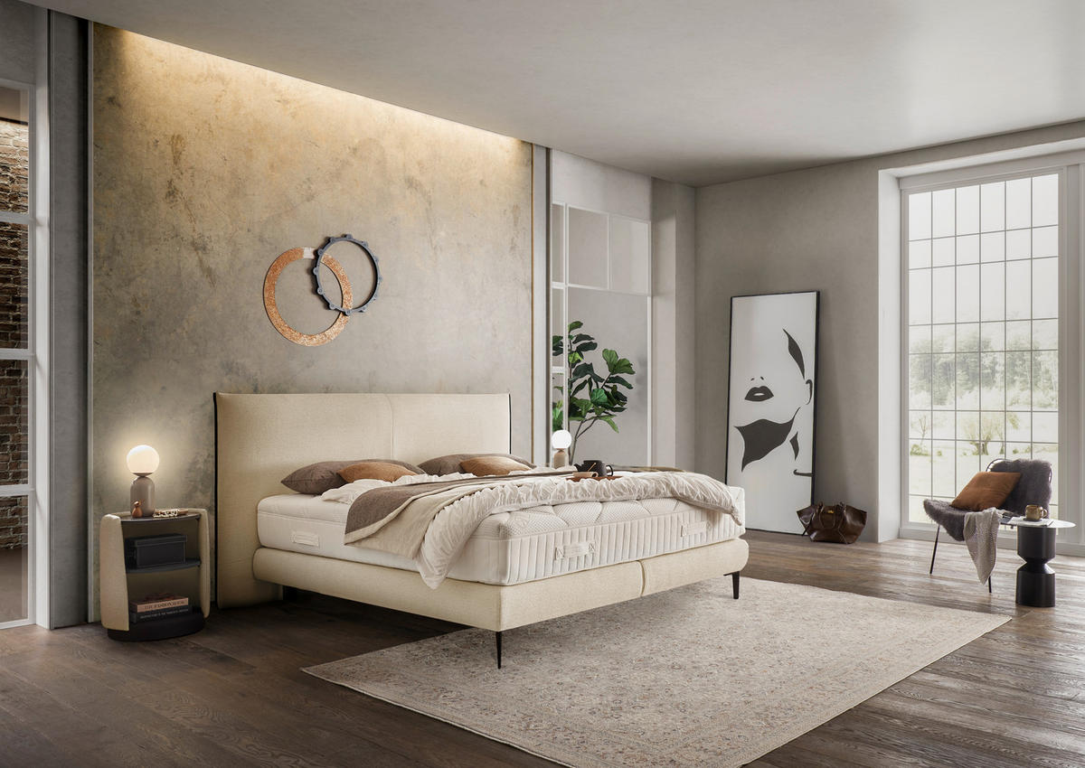 BOXSPRINGBETT 180/200 cm  in Sandfarben  - Sandfarben/Schwarz, Design, Holz/Holzwerkstoff (180/200cm) - Dieter Knoll