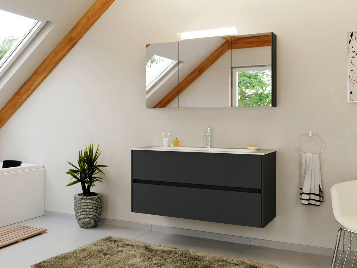 BADEZIMMER 2-teilig  in 120 cm  - Graphitfarben/Weiß, Basics, Holzwerkstoff/Stein (120cm) - MID.YOU