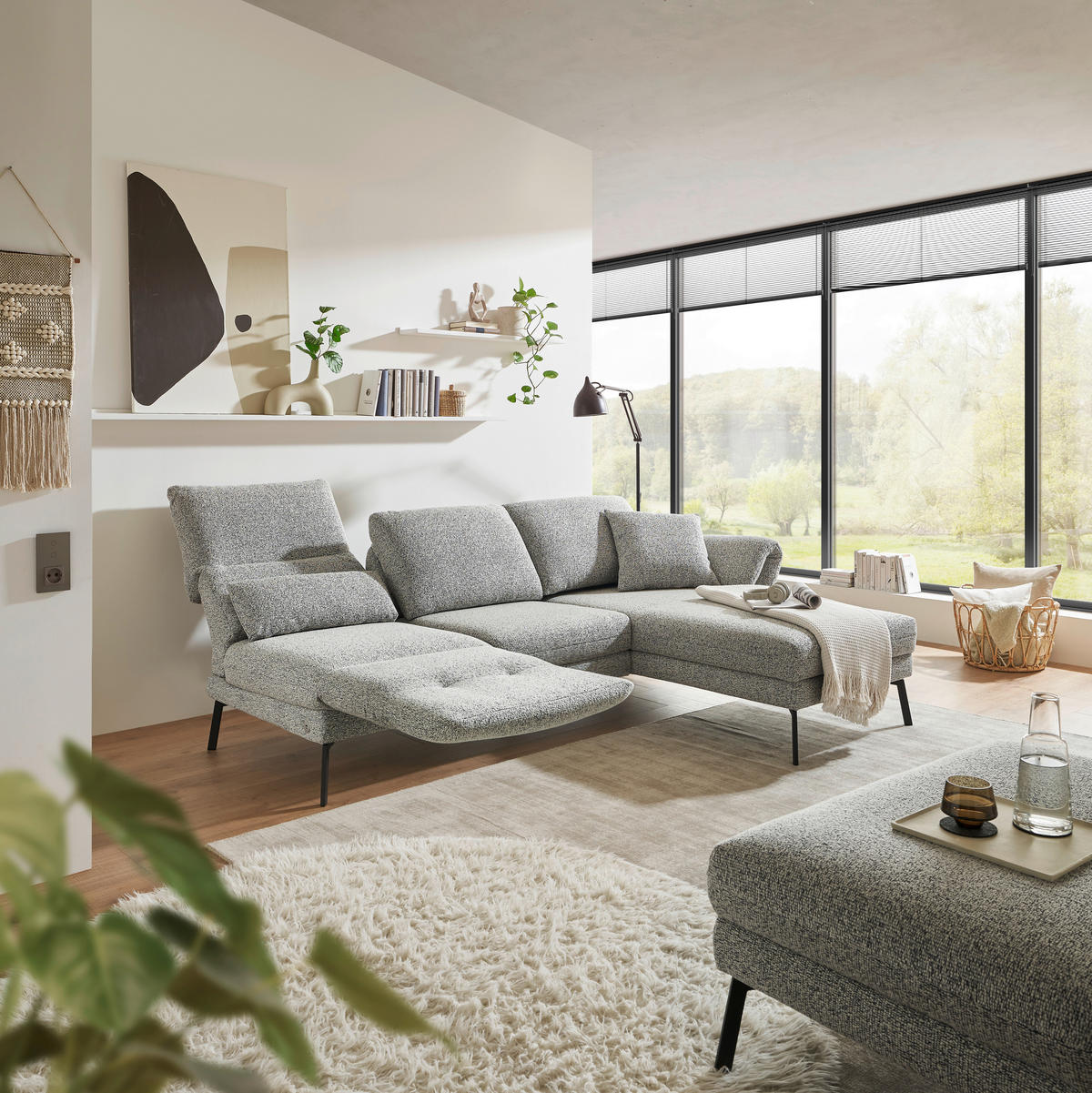 ECKSOFA in Flachgewebe Blaugrau  - Blaugrau/Schwarz, Design, Textil/Metall (255-365/175-224cm) - Dieter Knoll