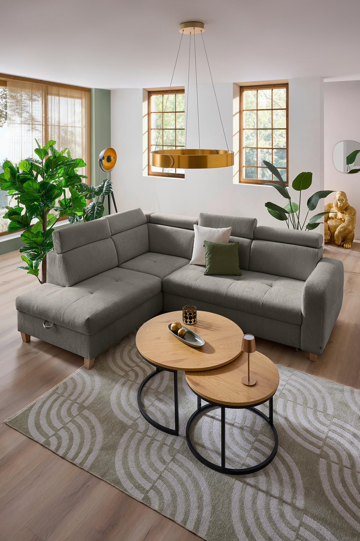 ECKSOFA inkl. Funktionen Dunkelgrau Samt  - Dunkelgrau, Design, Holz/Textil (206/261cm) - Venda