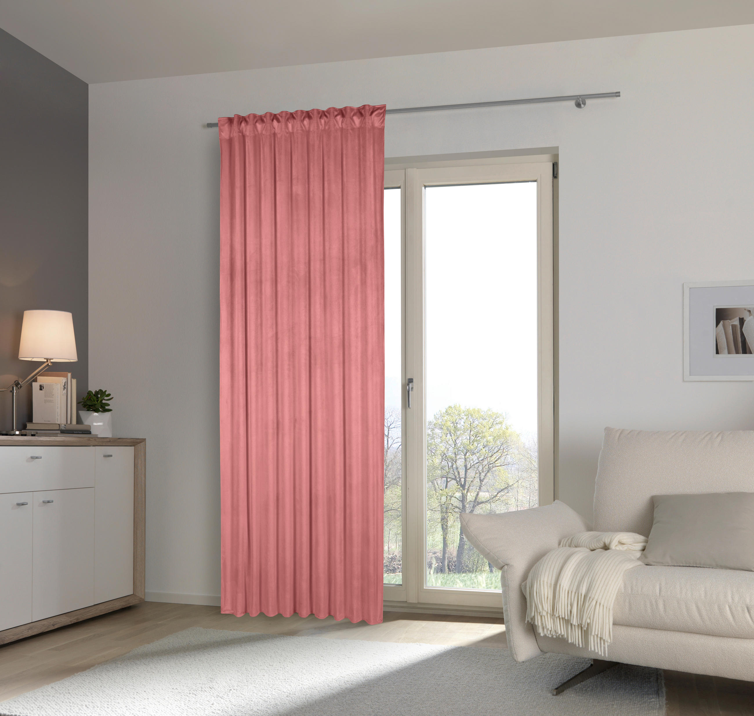 HOTOVÝ ZÁVĚS, neprůsvitné, 135/245 cm - růžová/červená, Basics, textil (135/245cm) - Esposa