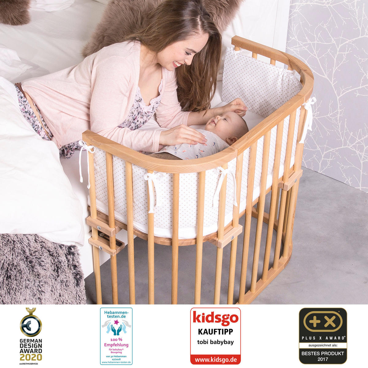 BEISTELLBETT 87/46/79 cm  - Kernbuche, Basics, Holz (87/46/79cm) - Babybay