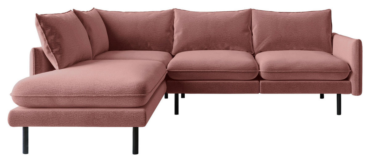 ECKSOFA in Flachgewebe Altrosa  - Altrosa/Schwarz, Design, Textil/Metall (204/267cm) - Livetastic