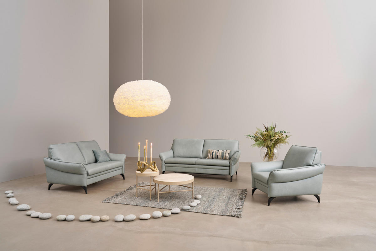 KÉTÜLÉSES KANAPÉ bőr világosszürke  - világosszürke/nemesacélszínű, Design, bőr/fém (150/100/90cm) - Himolla