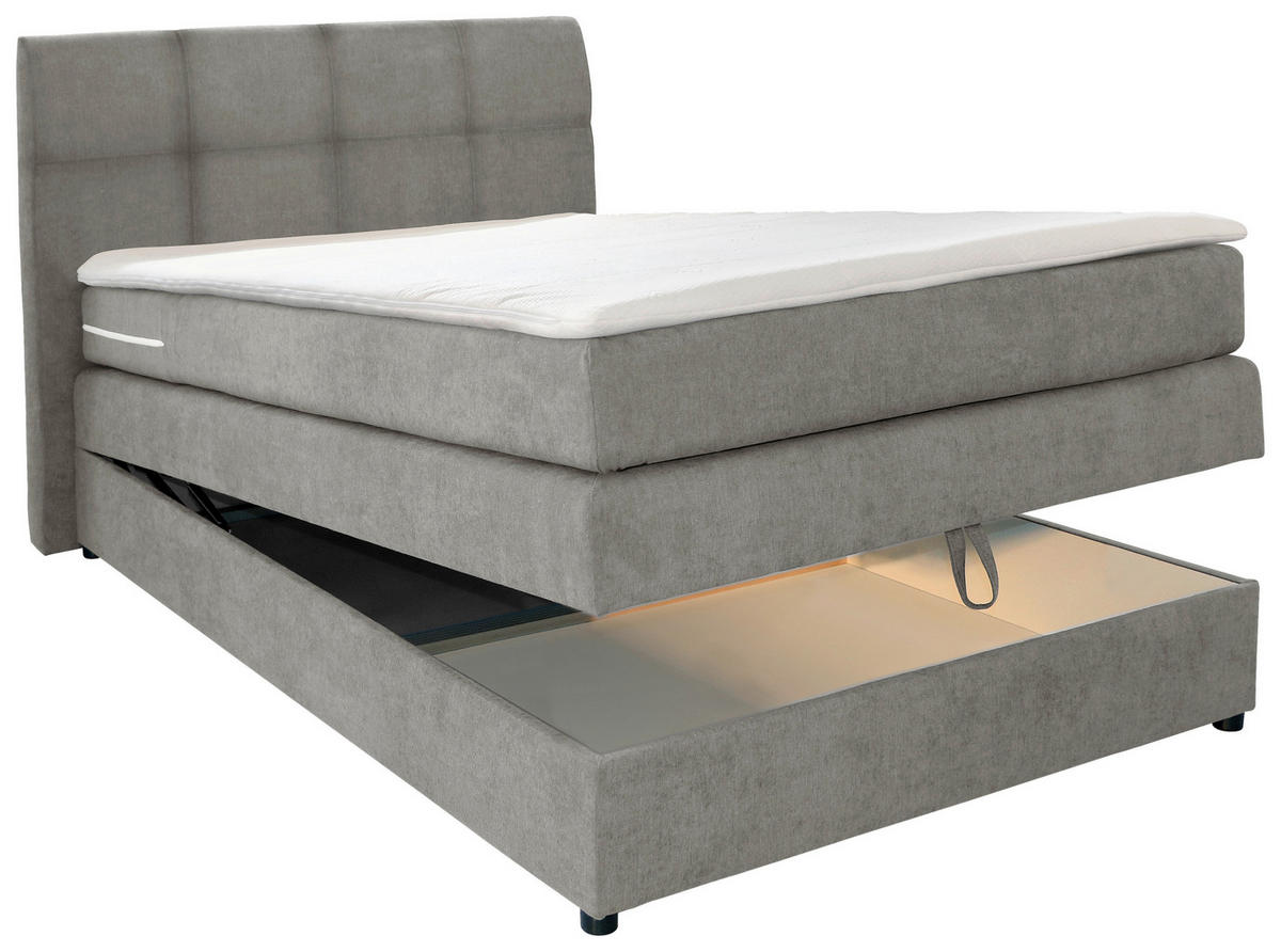 BOXSPRINGBETT 90/200 cm  in Hellgrau  - Hellgrau/Schwarz, MODERN, Holz/Kunststoff (90/200cm) - MID.YOU