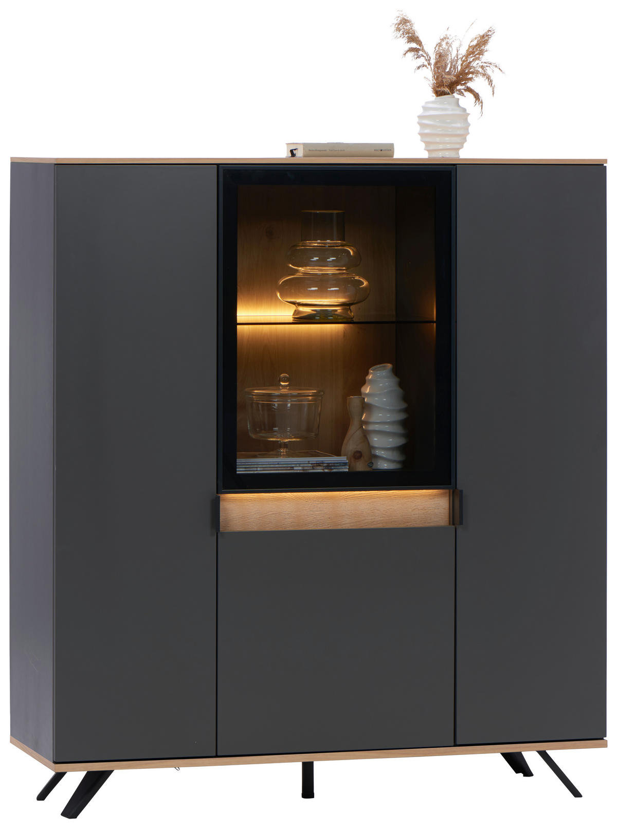 HIGHBOARD 130,5/134,6/42 cm  - Eichefarben/Anthrazit, Design, Glas/Holz (130,5/134,6/42cm) - Dieter Knoll