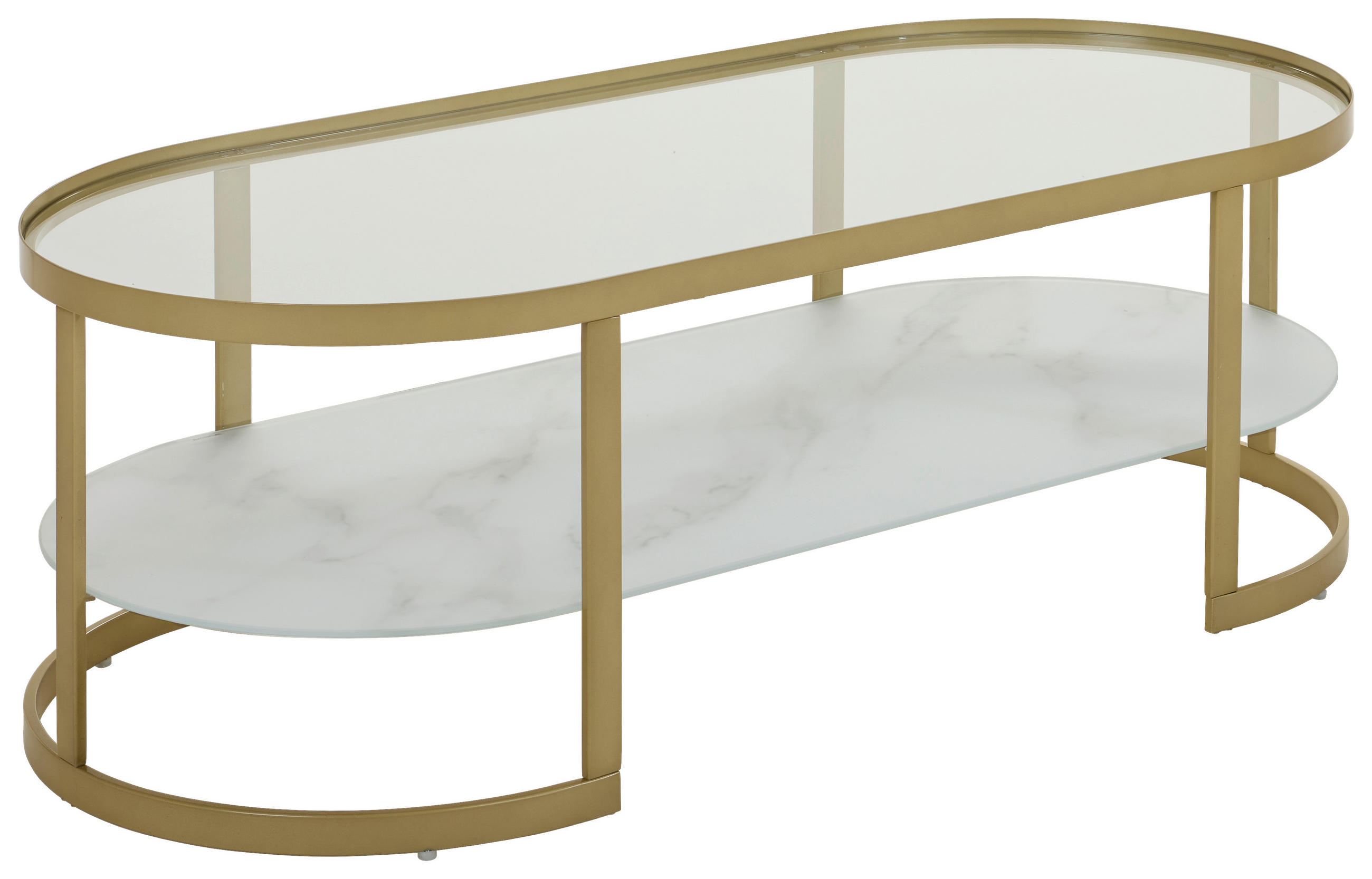 COUCHTISCH Klarglas, Kristallglas 120/55/40 cm oval Weiß, Goldfarben  - Goldfarben/Weiß, Design, Glas/Metall (120/55/40cm) - Livetastic