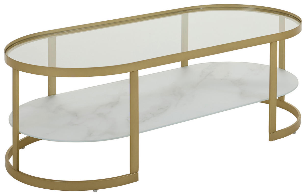 COUCHTISCH Klarglas, Kristallglas 120/55/40 cm oval Weiß, Goldfarben  - Goldfarben/Weiß, Design, Glas/Metall (120/55/40cm) - Livetastic