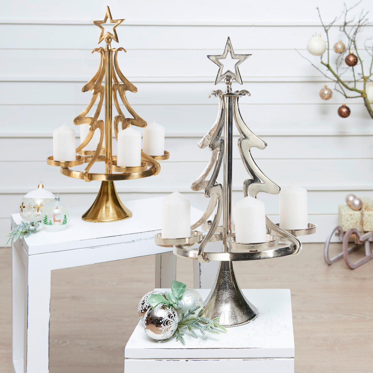 STOJAN NA SVÍČKY  kov - barvy stříbra/barvy zlata, Konvenční, kov (33,5/55/13cm) - X-Mas