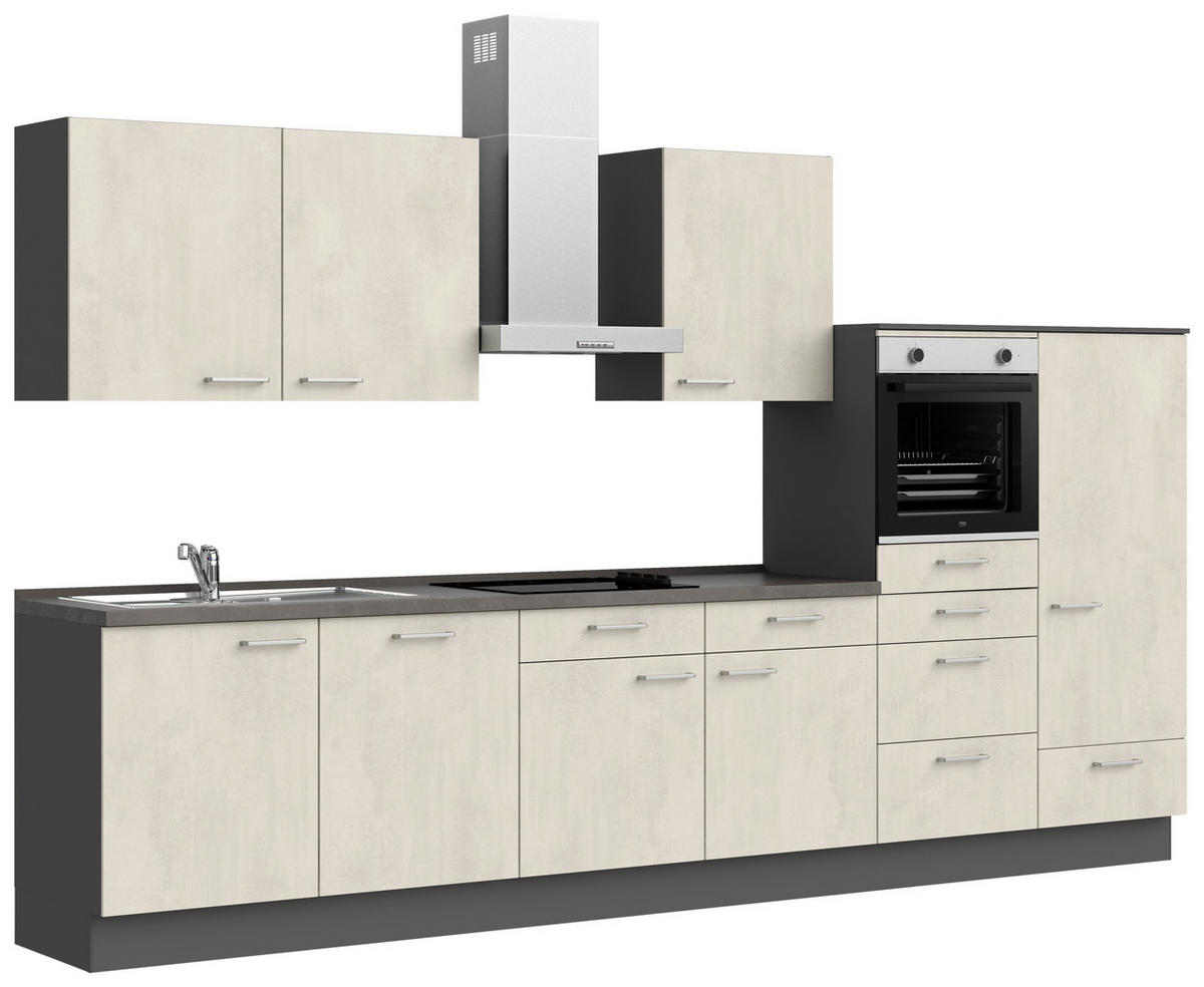 KÜCHENBLOCK Riva 360 cm  in Weiß, Schieferfarben  - Schieferfarben/Edelstahlfarben, MODERN, Holzwerkstoff/Metall (360cm) - Nobilia