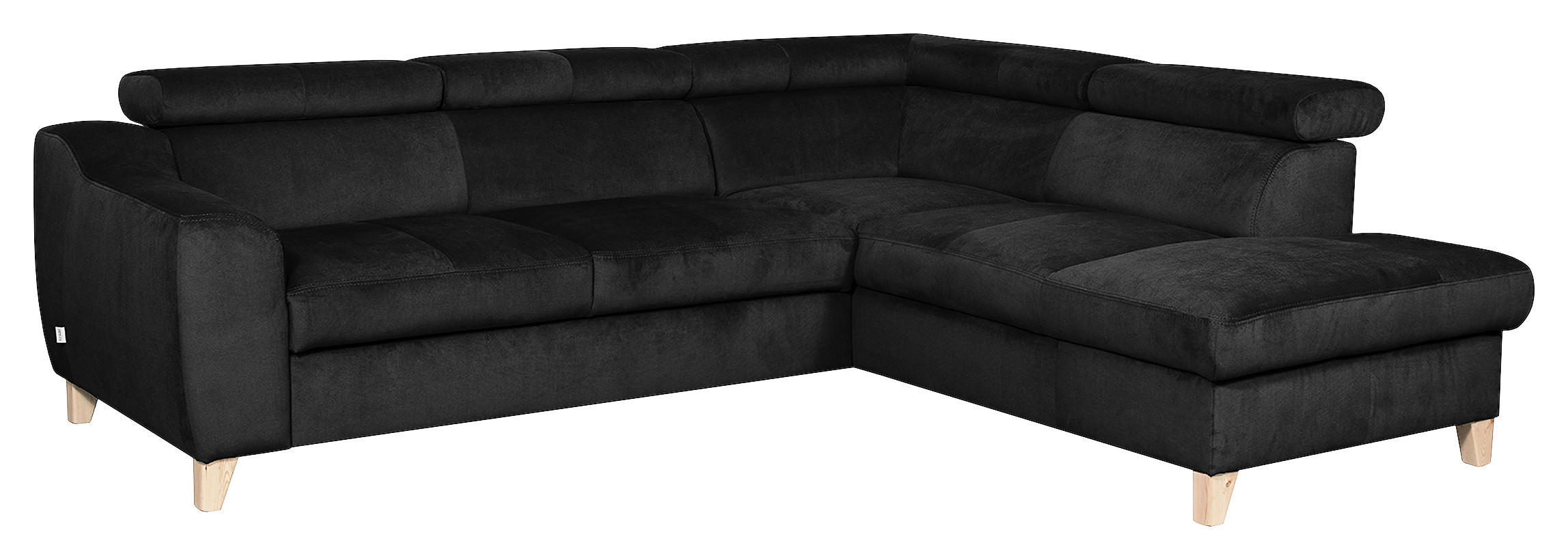 ECKSOFA in Webstoff Schwarz  - Buchefarben/Schwarz, Design, Holz/Textil (245/208cm) - Livetastic