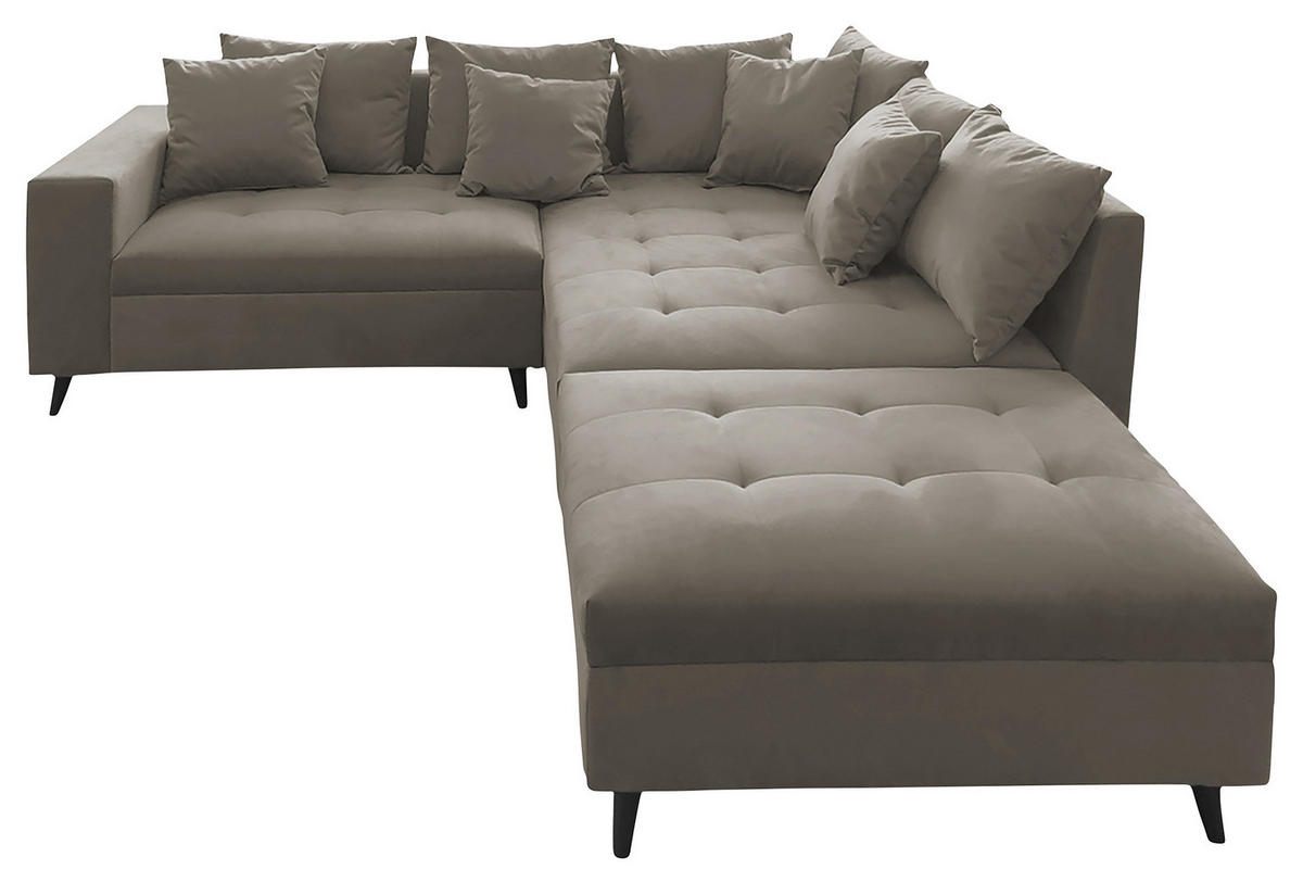 Ecksofa inkl. Hocker in Webstoff Grau  - Schwarz/Grau, Design, Holz/Textil (247/174cm) - MID.YOU