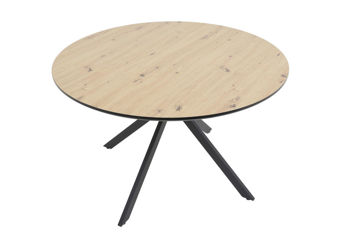 ESSTISCH 120/120/76 cm Nachbildung  Metall, Holzwerkstoff rund Schwarz, Eiche Artisan  - Schwarz/Eiche Artisan, MODERN, Holzwerkstoff/Metall (120/120/76cm) - P & B