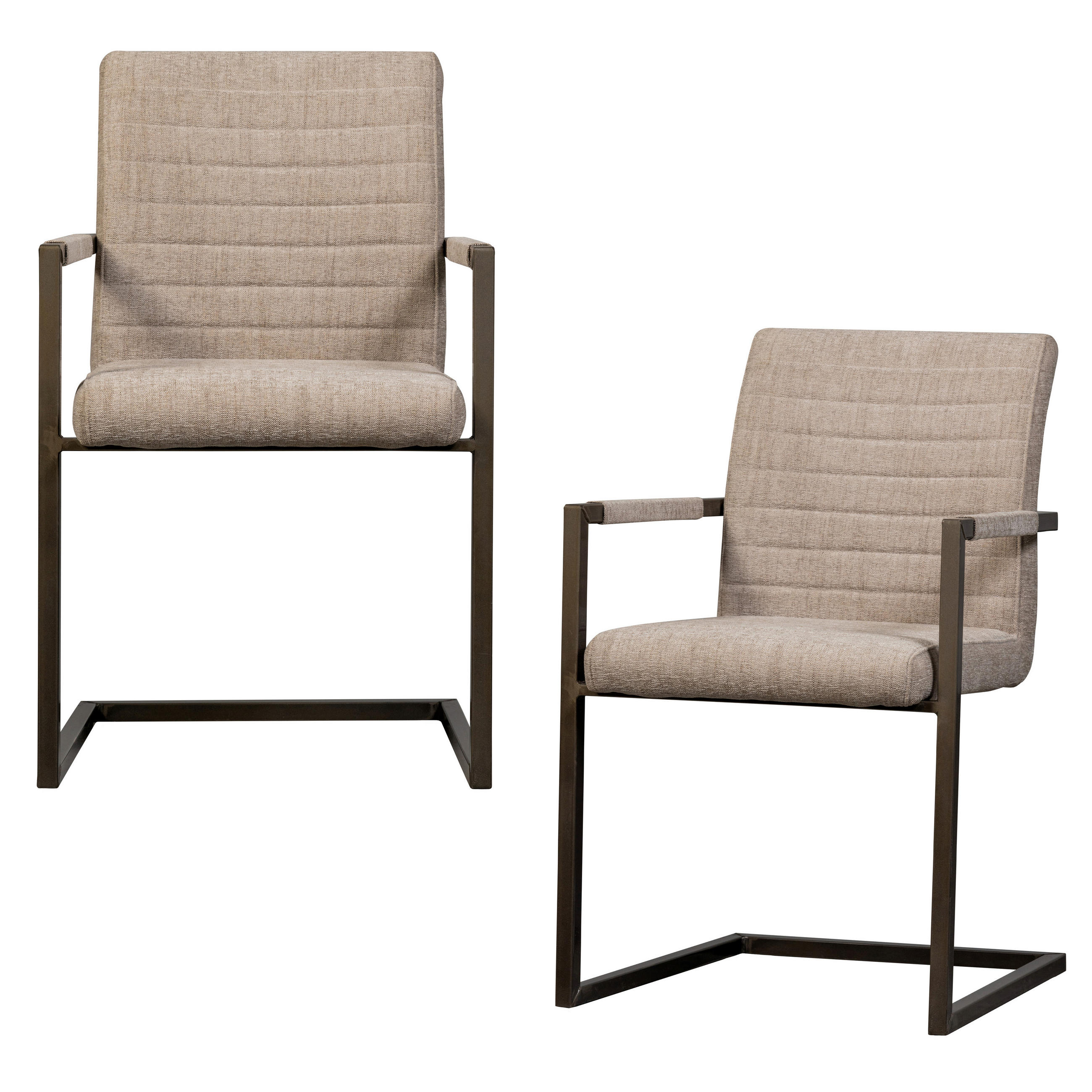 ARMLEHNSTUHL-SET 2 Stück  Webstoff  - Sandfarben/Schwarz, MODERN, Textil/Metall (54/87/62cm) - Livetastic