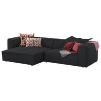 ECKSOFA around the block Graphitfarben Echtleder Rückenkissen, Rücken echt  - Schwarz/Graphitfarben, MODERN, Leder/Kunststoff (164/300cm) - Chilliano