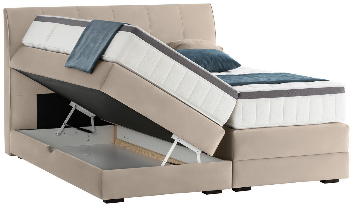BOXSPRINGBETT 180/200 cm  in Sandfarben  - Sandfarben/Wengefarben, Konventionell, Holz/Textil (180/200cm) - Novel