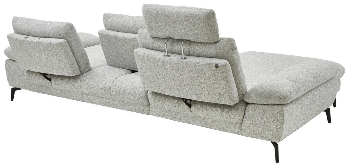 ECKSOFA Hellgrau Flachgewebe  - Hellgrau/Schwarz, Design, Textil/Metall (168/303cm) - Valdera