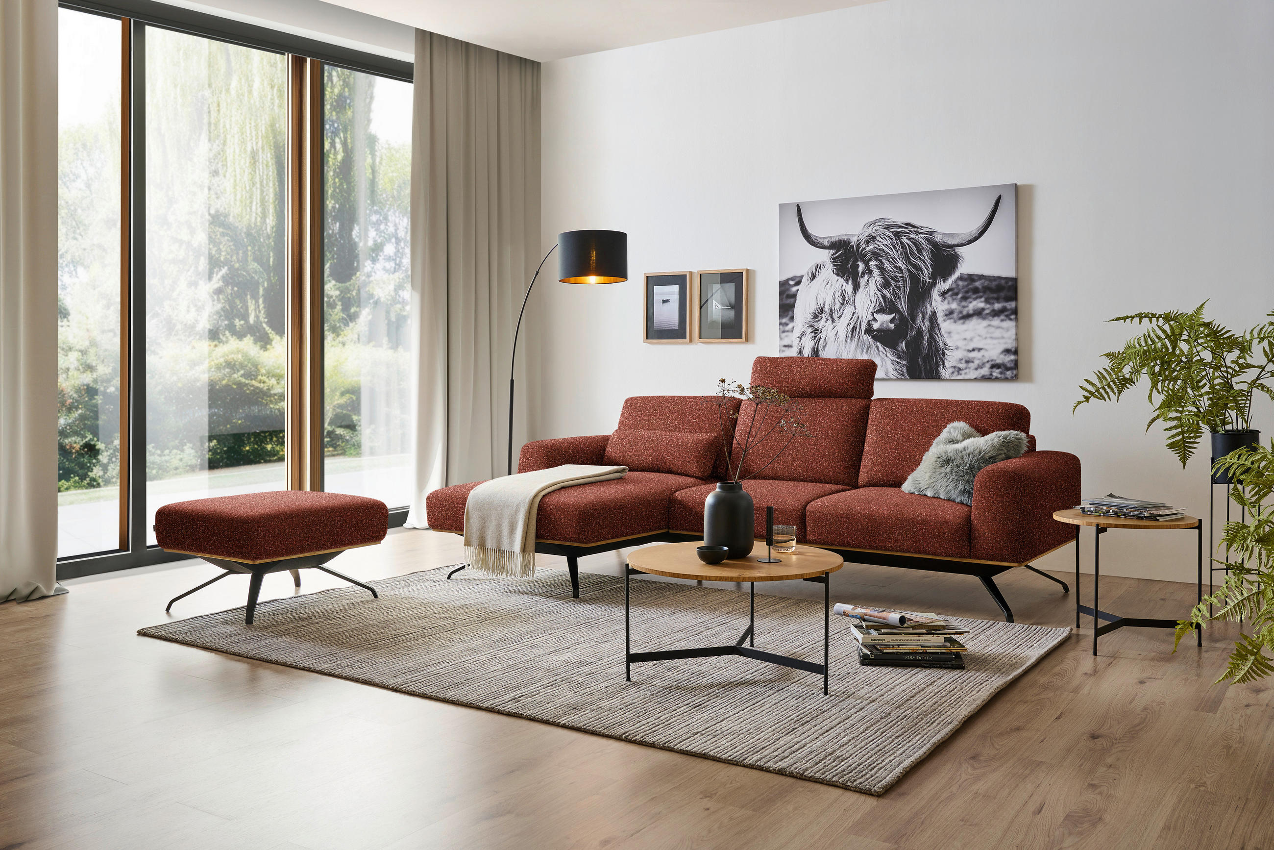 ECKSOFA in Struktur Rostfarben  - Rostfarben/Schwarz, Design, Textil/Metall (157/262cm) - Novel