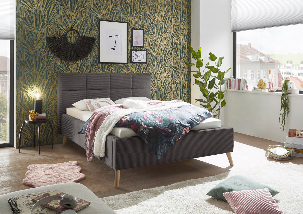 POLSTERBETT 140/200 cm,  in Grau,  - Eichefarben/Grau, KONVENTIONELL, Holz/Textil (140/200cm) - SetOne by Musterring