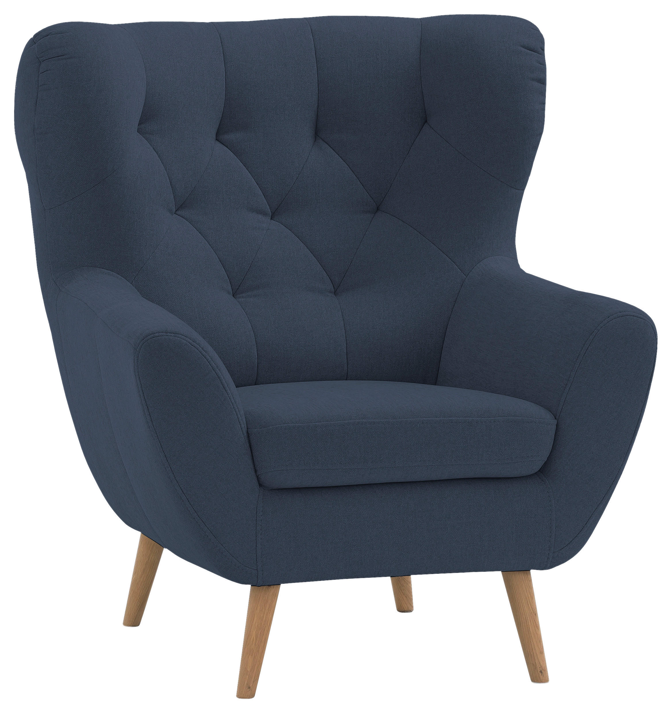 OHRENSESSEL in Webstoff Dunkelblau  - Eichefarben/Beige, Design, Holz/Holzwerkstoff (88/104/92cm) - Stylife