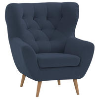 OHRENSESSEL in Webstoff Dunkelblau  - Eichefarben/Beige, Design, Holz/Holzwerkstoff (88/104/92cm) - Stylife