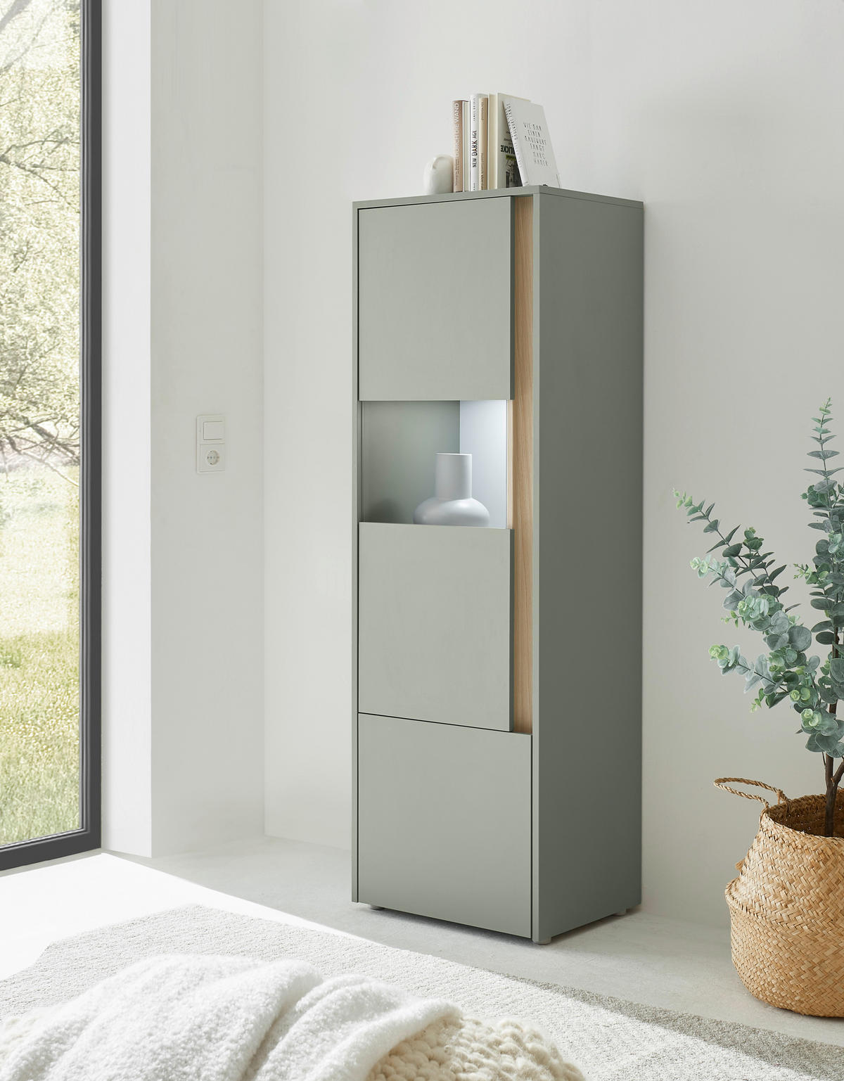 VITRINE  in Grün, Eichefarben  - Eichefarben/Schwarz, Design, Holzwerkstoff/Kunststoff (50/157/40cm) - Modante