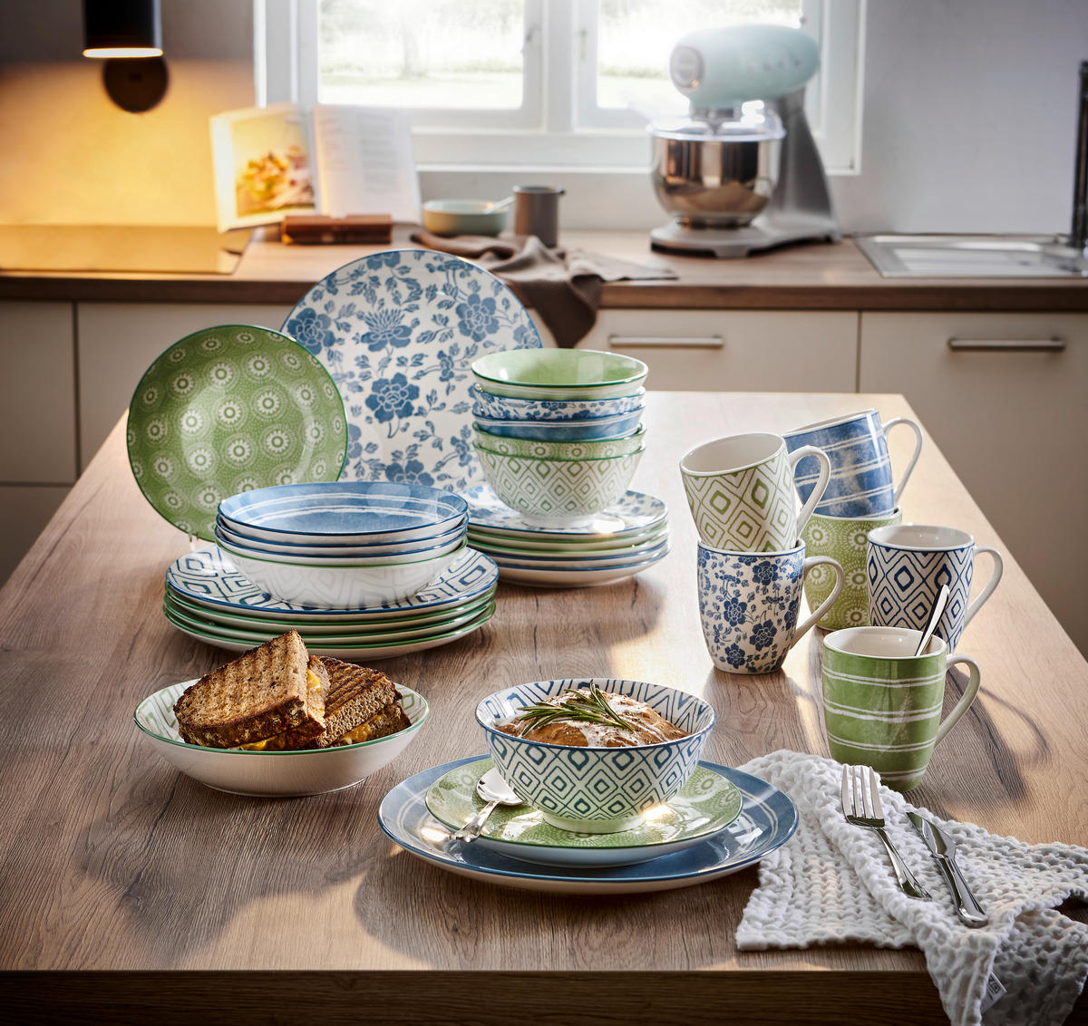 KOMBINOVANÝ SERVIS 30-dielne, porcelán keramika  - modrá/zelená, Lifestyle, keramika - Landscape