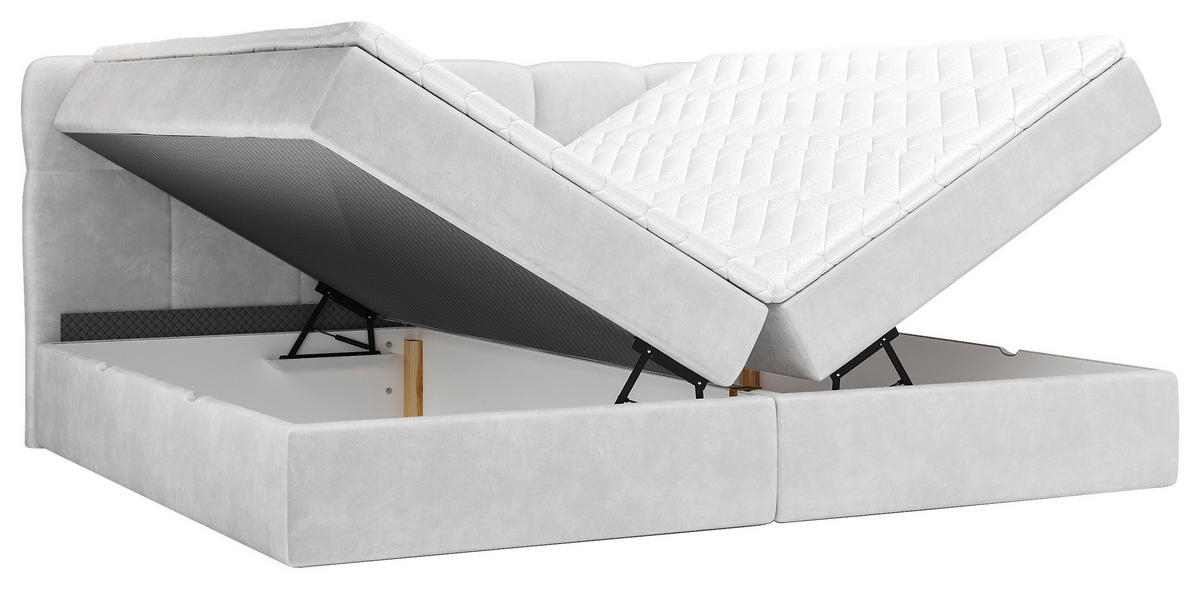 BOXBETT 240/200 cm,  in Silberfarben, Matratze, Bettkasten, Topper, H3 = fest  - Silberfarben/Schwarz, KONVENTIONELL, Kunststoff/Textil (240/200cm) - Chameo