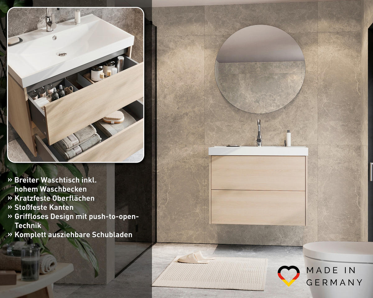 WASCHTISCHKOMBI  - Eichefarben/Weiß, Design, Keramik/Holzwerkstoff (81/65/46cm) - Germania