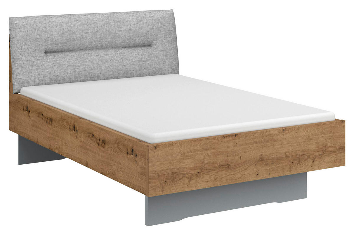 BETT 120/200 cm  in Grau, Eichefarben  - Eichefarben/Grau, Trend, Holzwerkstoff/Textil (120/200cm) - Stylife