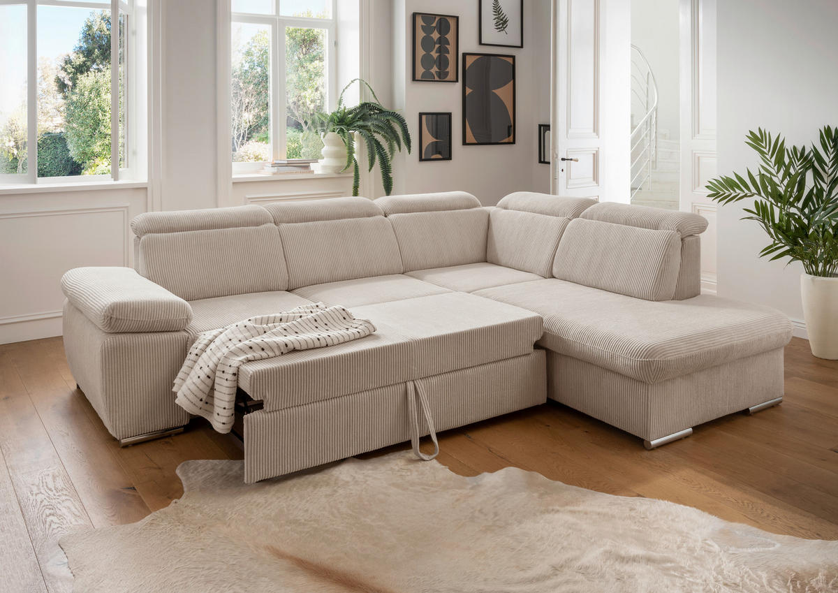 ECKSOFA  in Cord Beige  - Chromfarben/Beige, Design, Textil/Metall (283/228cm) - Livetastic