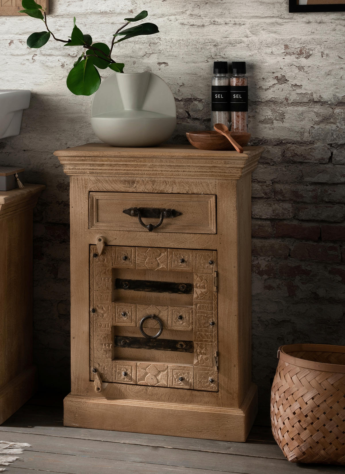 BADEZIMMER 5-teilig  in  - Schwarz/Naturfarben, Basics, Holz/Metall - Livetastic