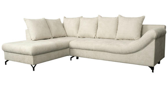 ECKSOFA Perlmutt Struktur  inkl. Rückenkissen, Bettkasten, Schlaffunktion, Rücken echt, Liegefläche im Originalstoff  - Perlmutt/Schwarz, KONVENTIONELL, Textil/Metall (194/274cm) - Carryhome