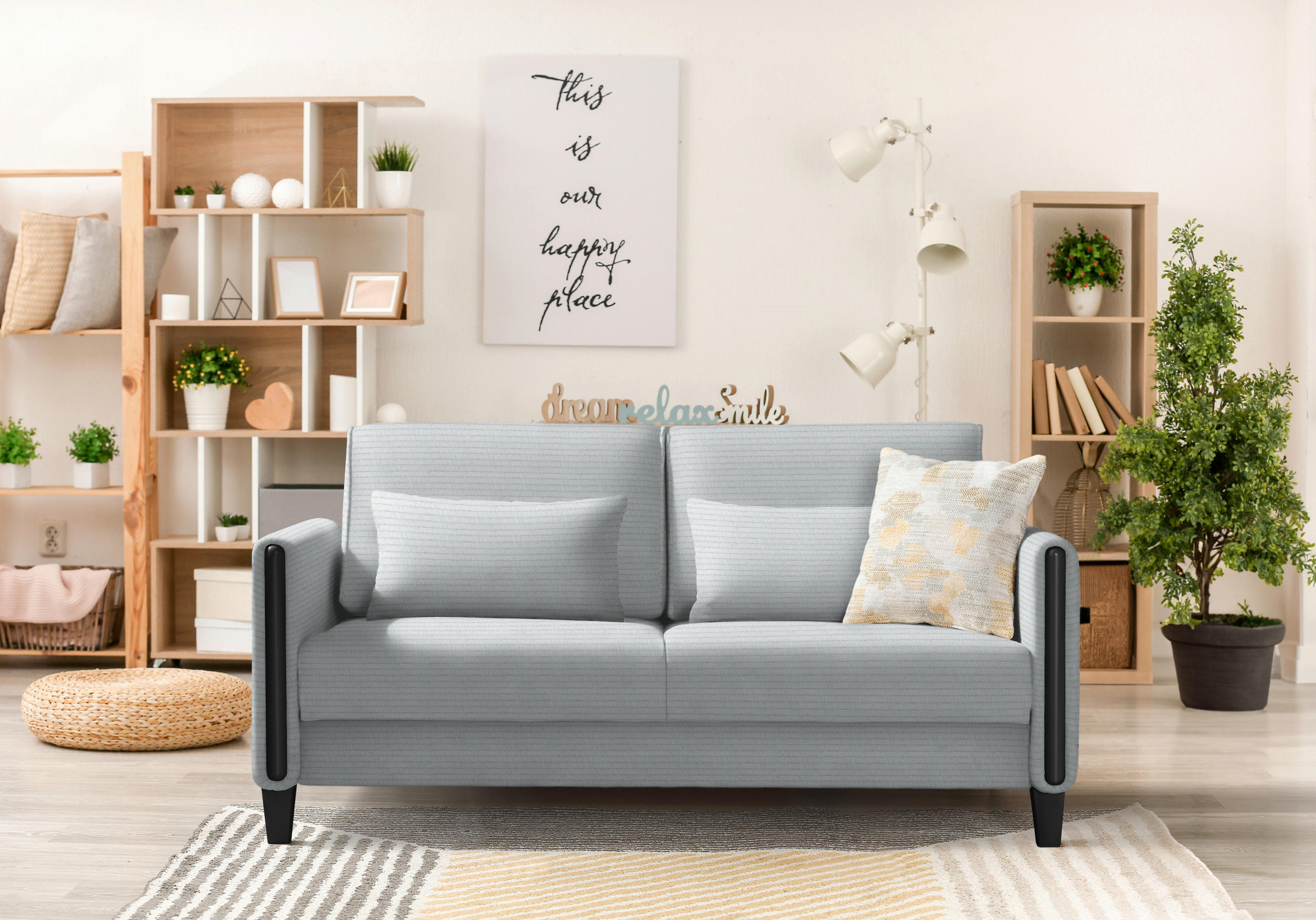 SCHLAFSOFA in Holz, Textil Hellgrau, Schwarz  - Hellgrau/Schwarz, Design, Holz/Textil (174/88/104cm) - Niels Andersson