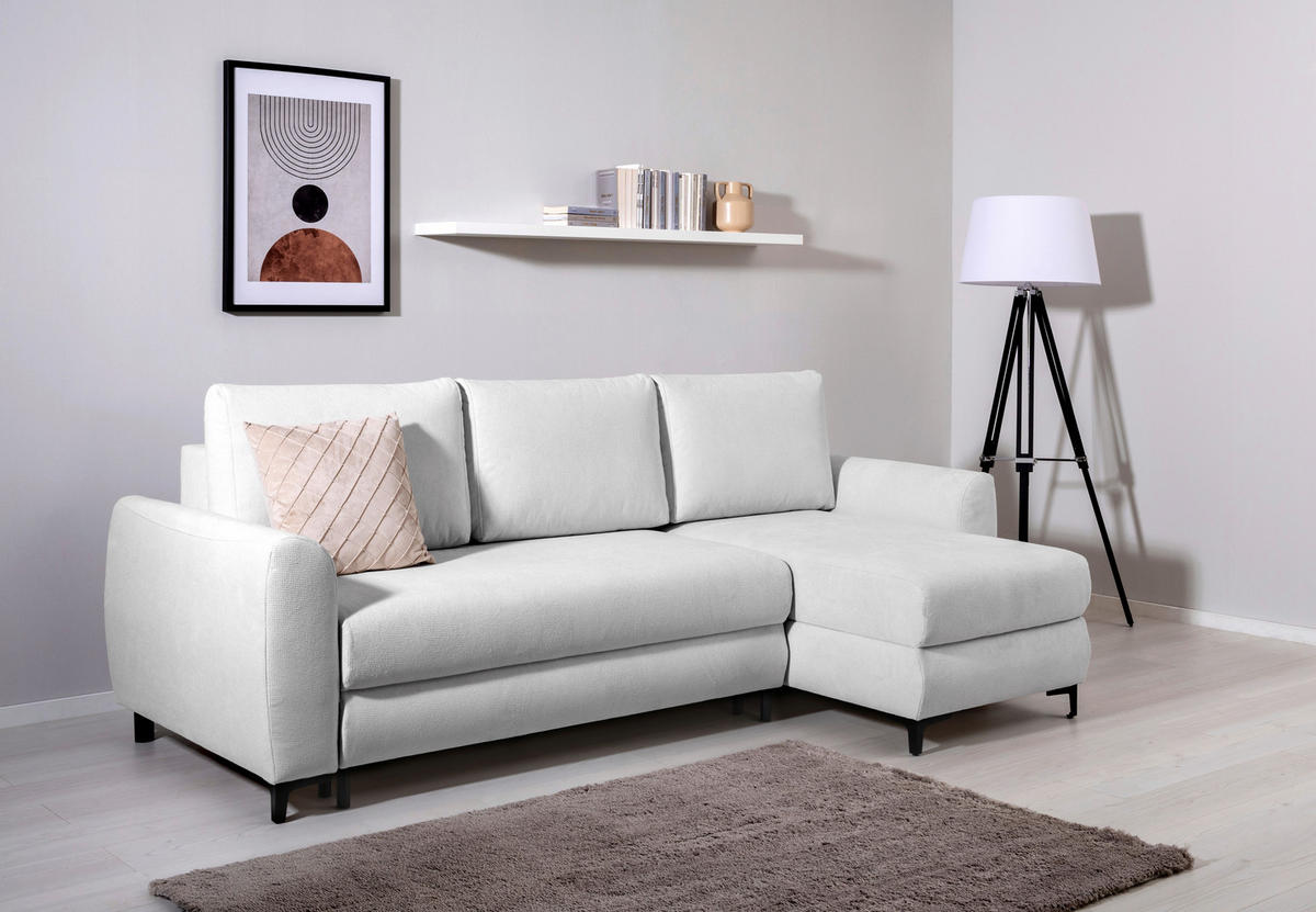 ECKSOFA Moli Grau Mikrofaser  - Schwarz/Grau, Design, Textil/Metall (236/148cm) - MID.YOU
