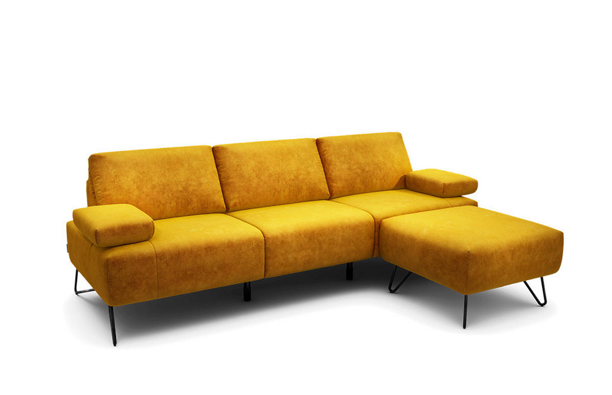 3-SITZER-SOFA Samt Gelb  - Gelb/Schwarz, Design, Textil/Metall (234-264/85/86-94cm) - SENSOO