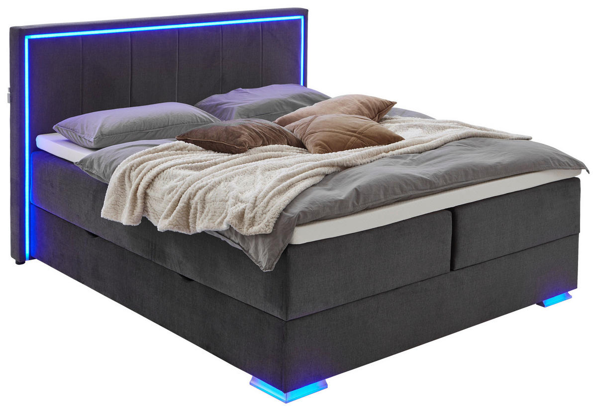 BOXSPRINGBETT 180/200 cm  in Anthrazit  - Chromfarben/Anthrazit, Design, Kunststoff/Textil (180/200cm) - Boxxx