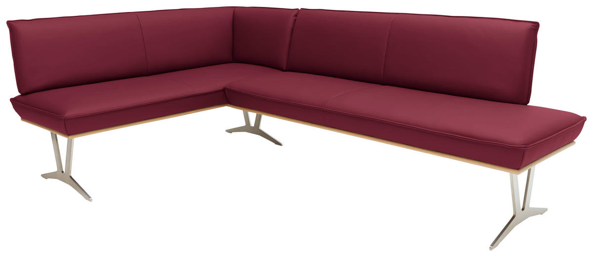 ECKBANK 162/237 cm  in Weinrot  - Edelstahlfarben/Beige, Design, Leder/Holz (162/237cm) - Ambiente