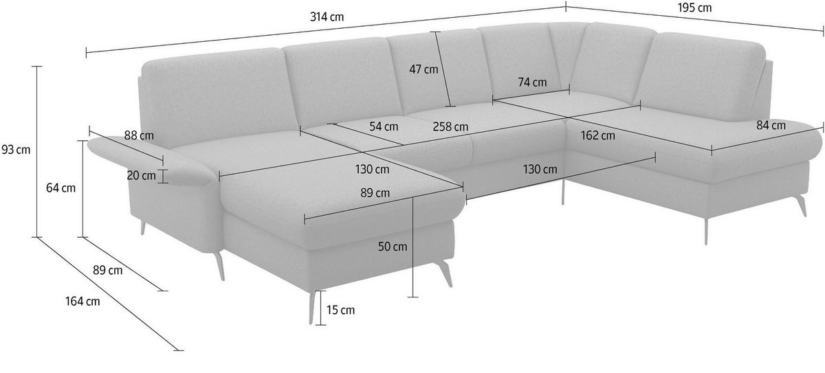 WOHNLANDSCHAFT in Flachgewebe Dunkelgrau  - Dunkelgrau/Schwarz, Konventionell, Textil/Metall (164/314/195cm) - Sit & More