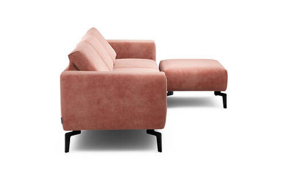 Dreisitzer inkl. Hocker in Samt Rosa  - Schwarz/Rosa, Design, Textil/Metall (250/86/86-94cm) - SENSOO