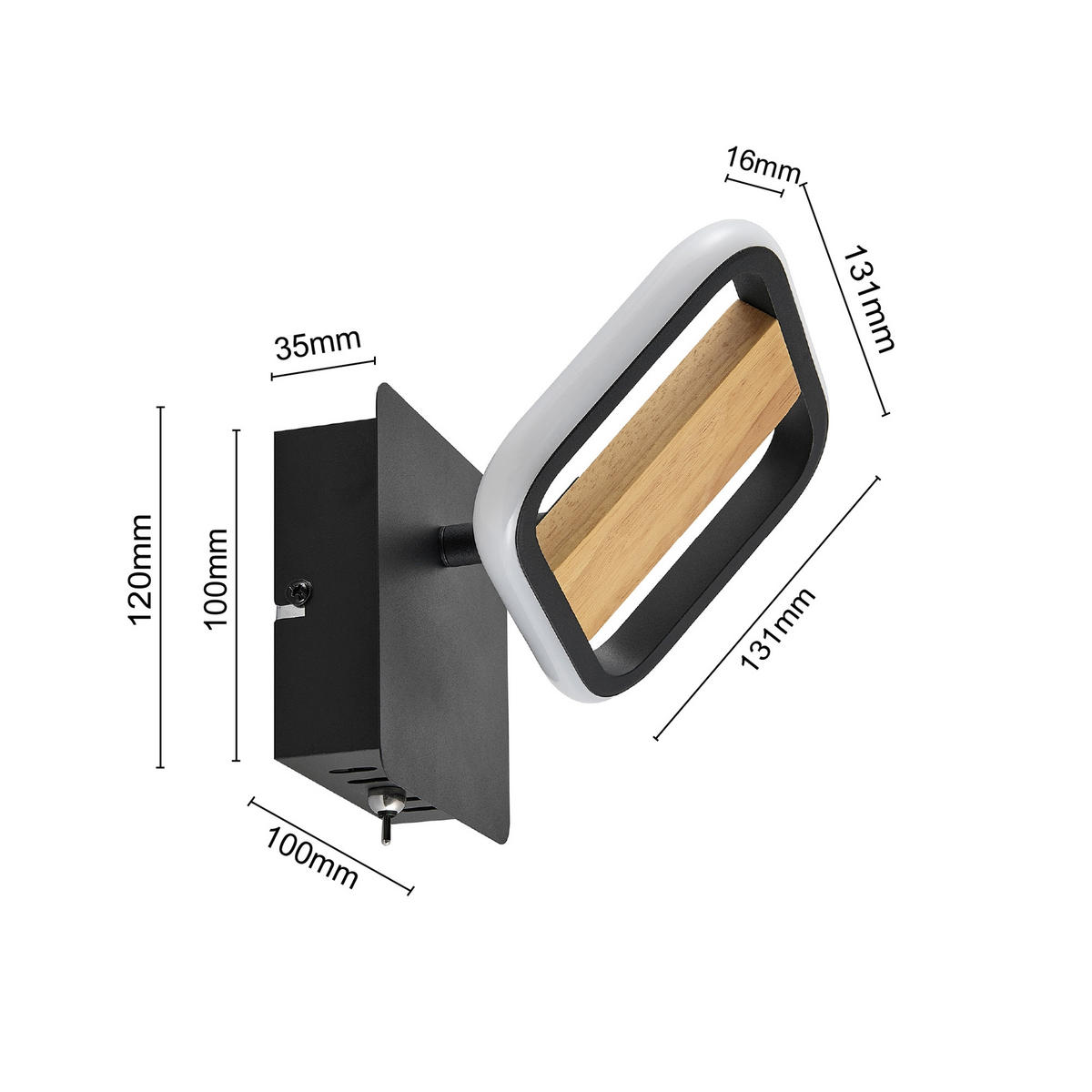 LED-STRAHLER Miriam 14/13,5/9,5 cm   - Eschefarben/Schwarz, Design, Holz/Kunststoff (14/13,5/9,5cm) - Novel