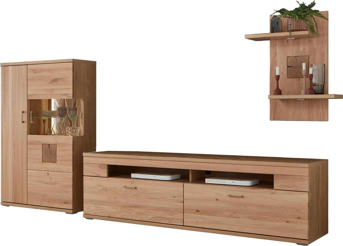 WOHNWAND  in Alteiche 317,1/171/50,2 cm  - Alteiche/Silberfarben, Konventionell, Glas/Holz (317,1/171/50,2cm) - Livetastic