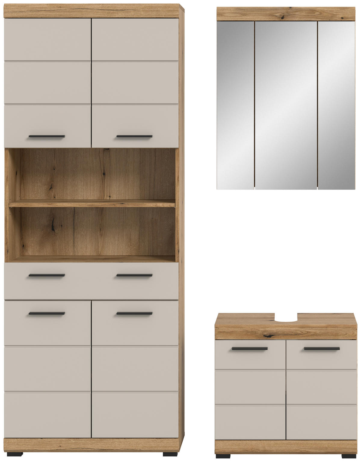 BADEZIMMER 3-teilig  in 134 cm  - Kaschmir/Schwarz, MODERN, Glas/Holzwerkstoff (134cm) - MID.YOU