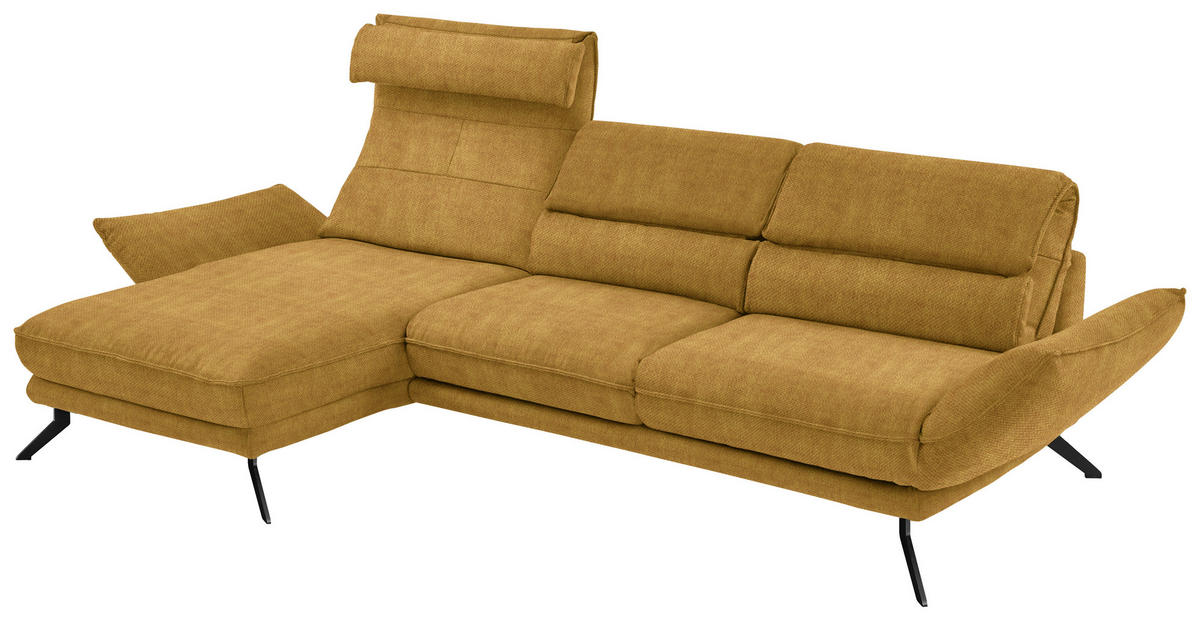 ECKSOFA in Velours Currygelb  - Currygelb/Schwarz, Design, Textil/Metall (153/283cm) - Valdera