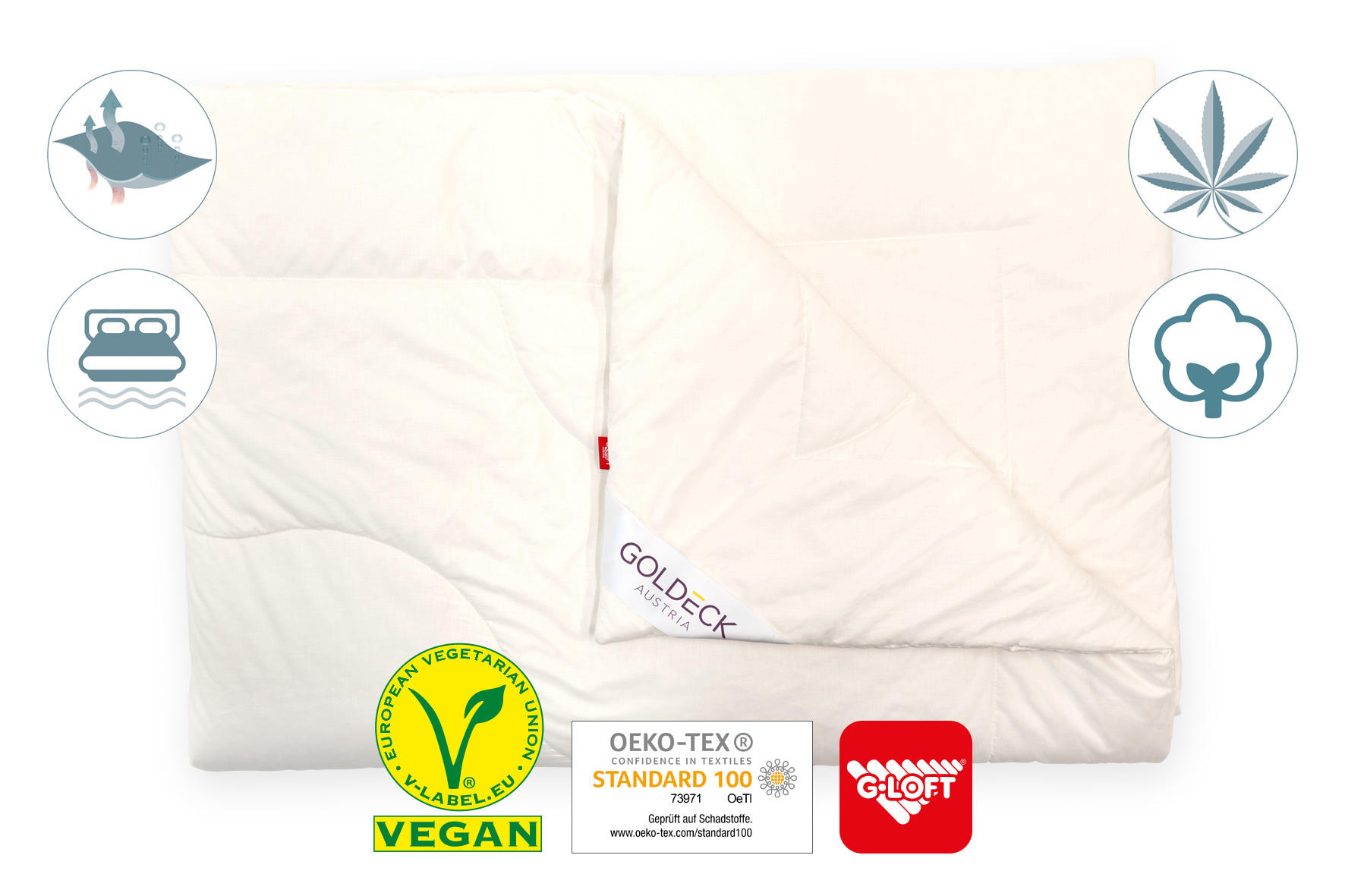 HANF-GANZJAHRESDECKE 200/200 cm Hanf Aktiv  - Champagner, Basics, Naturmaterialien/Textil (200/200cm) - Goldeck Austria